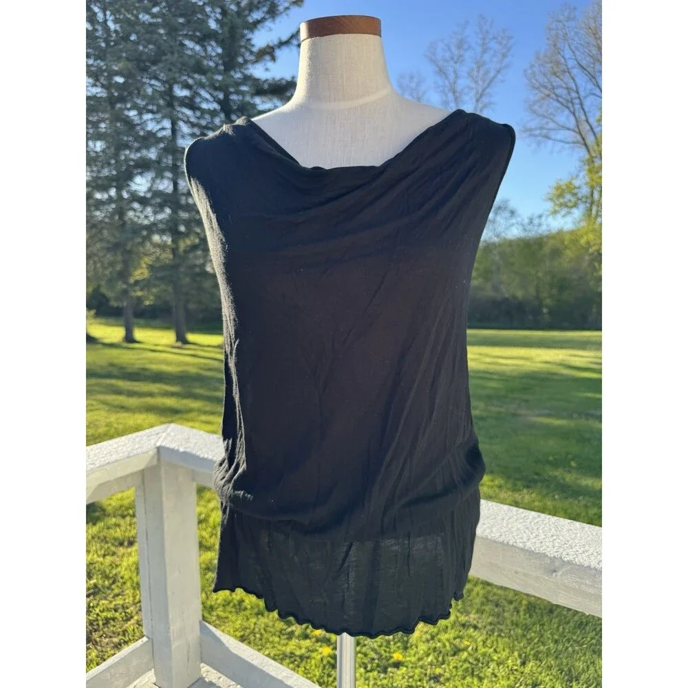Free People Black Tank Top Blouse Lace Back Medium Boho Witchy Festival